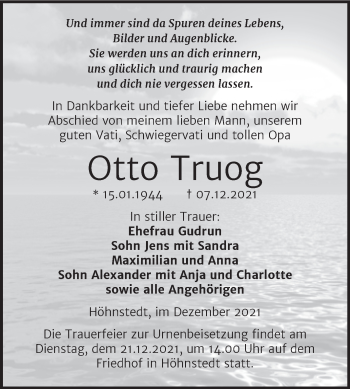 Traueranzeige von Otto Truog von Mitteldeutsche Zeitung Halle/Saalkreis