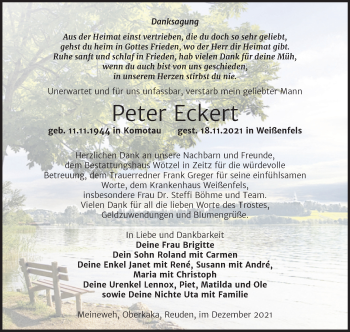 Traueranzeige von Peter Eckert von Trauerkombi Zeitz