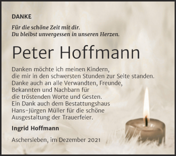 Traueranzeige von Peter Hoffmann von Trauerkombi Aschersleben