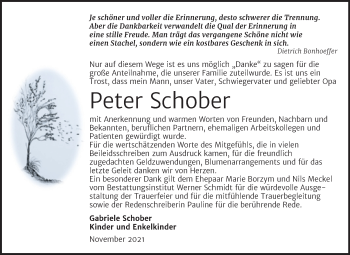Traueranzeige von Peter Schober von Trauerkombi Quedlinburg