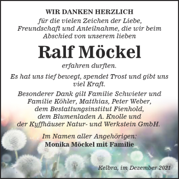Traueranzeige von Ralf Möckel von Trauerkombi Sangerhausen