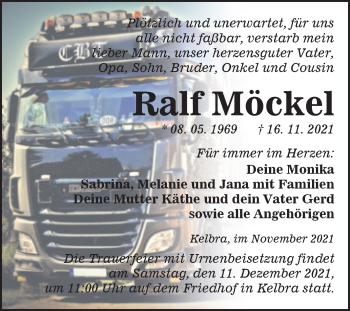 Traueranzeige von Ralf Möckel von Trauerkombi Sangerhausen
