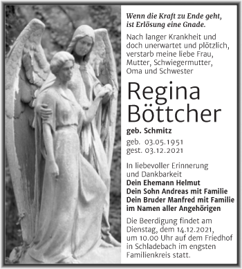 Traueranzeige von Regina Böttcher von Trauerkombi Merseburg