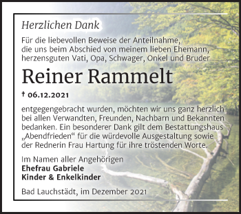 Traueranzeige von Reiner Rammelt von Trauerkombi Merseburg