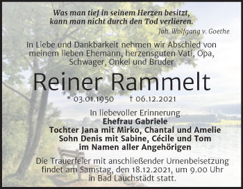 Traueranzeige von Reiner Rammelt von Trauerkombi Merseburg