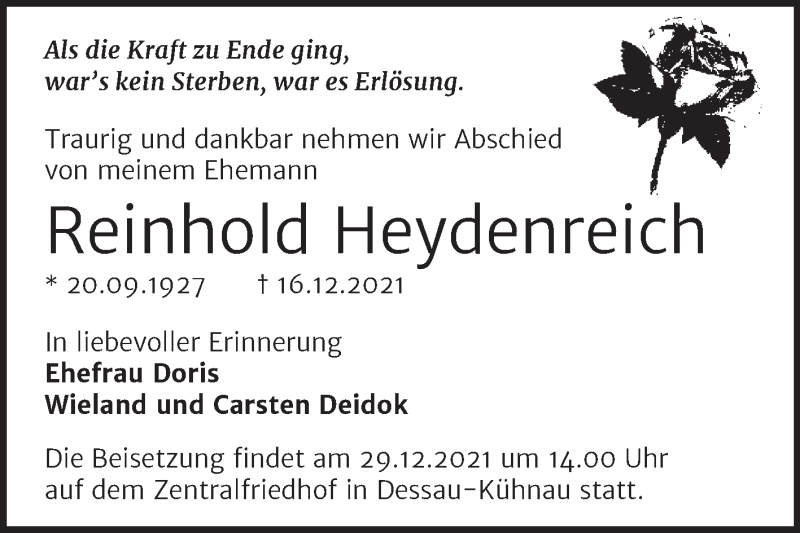  Traueranzeige für Reinhold Heydenreich vom 24.12.2021 aus Mitteldeutsche Zeitung Dessau-Roßlau