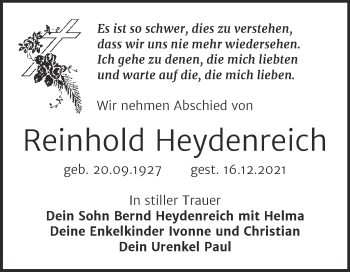 Traueranzeige von Reinhold Heydenreich von Trauerkombi Dessau