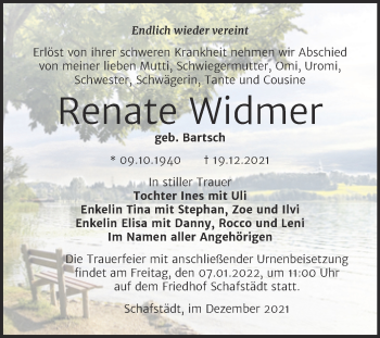 Traueranzeige von Renate Widmer von Trauerkombi Merseburg
