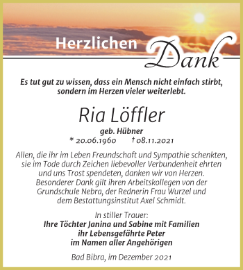 Traueranzeige von Ria Löffler von Wochenspiegel Naumburg/Nebra