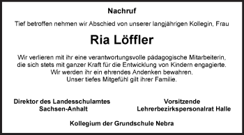 Traueranzeige von Ria Löffler von Naumburger Tageblatt