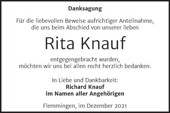 Traueranzeige von Rita Knauf von Naumburger Tageblatt