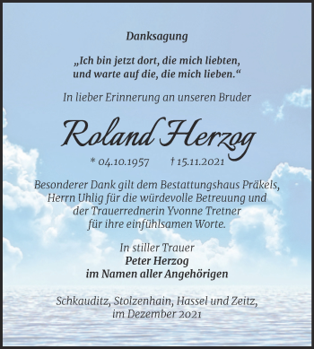Traueranzeige von Roland Herzog von Trauerkombi Zeitz