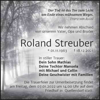 Traueranzeige von Roland Streuber von Trauerkombi Köthen