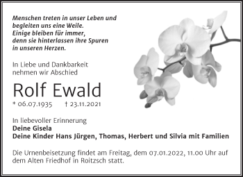 Traueranzeige von Rolf Ewald von Trauerkombi Bitterfeld