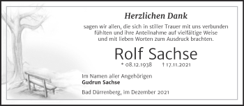 Traueranzeige von Rolf Sachse von Trauerkombi Merseburg