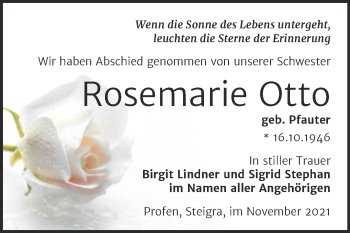 Traueranzeige von Rosemarie Otto von Trauerkombi Zeitz
