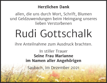 Traueranzeige von Rudi Gottschalk von Naumburger Tageblatt