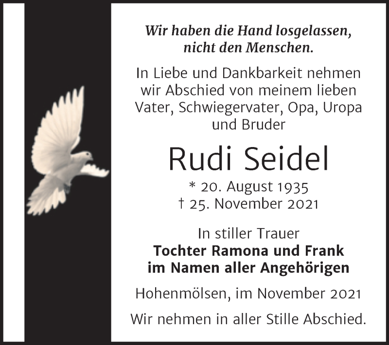  Traueranzeige für Rudi Seidel vom 02.12.2021 aus Trauerkombi Weißenfels
