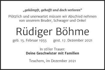 Traueranzeige von Rüdiger Böhme von Trauerkombi Weißenfels