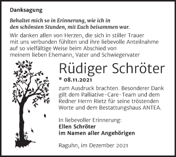 Traueranzeige von Rüdiger Schröter von Trauerkombi Bitterfeld