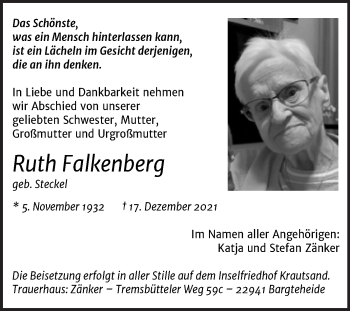 Traueranzeige von Ruth Falkenberg von Mitteldeutsche Zeitung Halle/Saalkreis