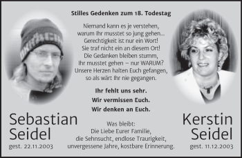 Traueranzeige von Sebastian und Kerstin Seidel von Naumburger Tageblatt