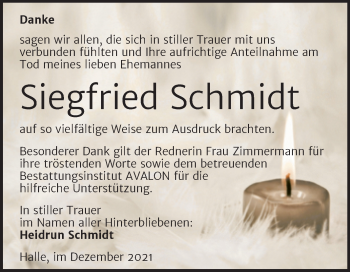 Traueranzeige von Siegfried Schmidt von Mitteldeutsche Zeitung Halle/Saalkreis