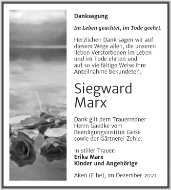 Traueranzeige von Siegward Marx von Trauerkombi Köthen