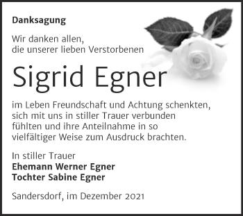 Traueranzeige von Sigrid Egner von Trauerkombi Bitterfeld