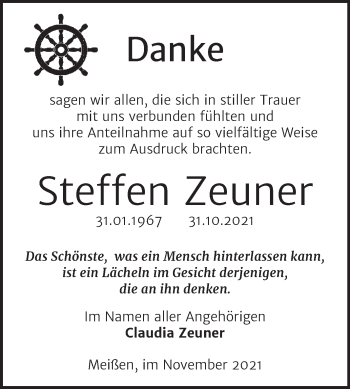 Traueranzeige von Steffen Zeuner von Trauerkombi Quedlinburg