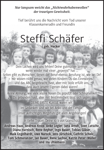Traueranzeige von Steffi Schäfer von Trauerkombi Weißenfels