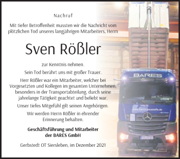 Traueranzeige von Sven Rößler von Mitteldeutsche Zeitung Halle/Saalkreis