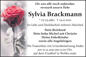 Traueranzeige von Sylvia Brackmann von Trauerkombi Bitterfeld