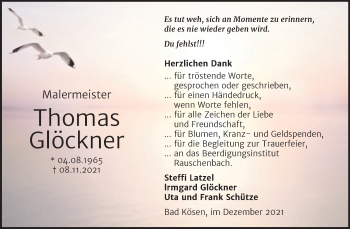 Traueranzeige von Thomas Glöckner von Naumburger Tageblatt