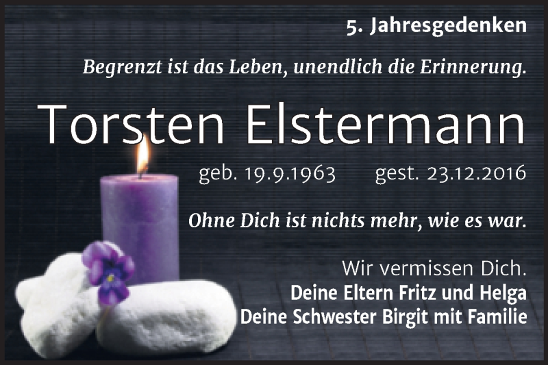  Traueranzeige für Torsten Elstermann vom 25.12.2021 aus Trauerkombi Köthen