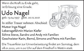 Traueranzeige von Udo Nagel von Mitteldeutsche Zeitung Halle/Saalkreis