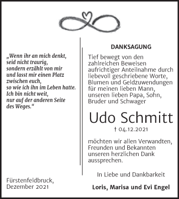 Traueranzeige von Udo Schmitt von Trauerkombi Mansfelder Land