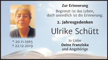 Traueranzeige von Ulrike Schütt von Trauerkombi Wittenberg