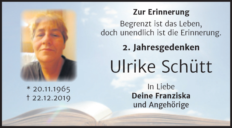  Traueranzeige für Ulrike Schütt vom 22.12.2021 aus Trauerkombi Wittenberg
