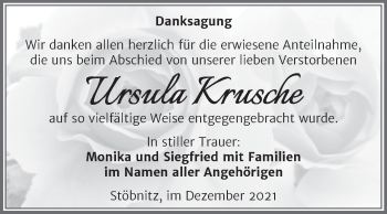 Traueranzeige von Ursula Krusche von Trauerkombi Merseburg