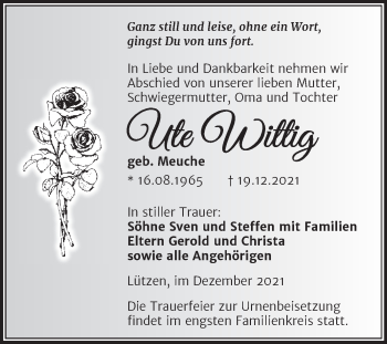 Traueranzeige von Ute Wittig von Trauerkombi Weißenfels