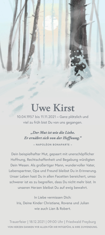 Traueranzeige von Uwe Kirst von Mitteldeutsche Zeitung Weißenfels