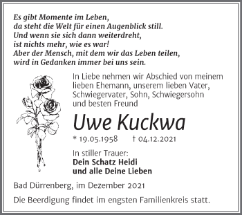 Traueranzeige von Uwe Kuckwa von Trauerkombi Merseburg