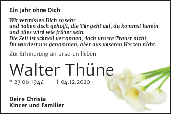 Traueranzeige von Walter Thüne von Trauerkombi Wittenberg