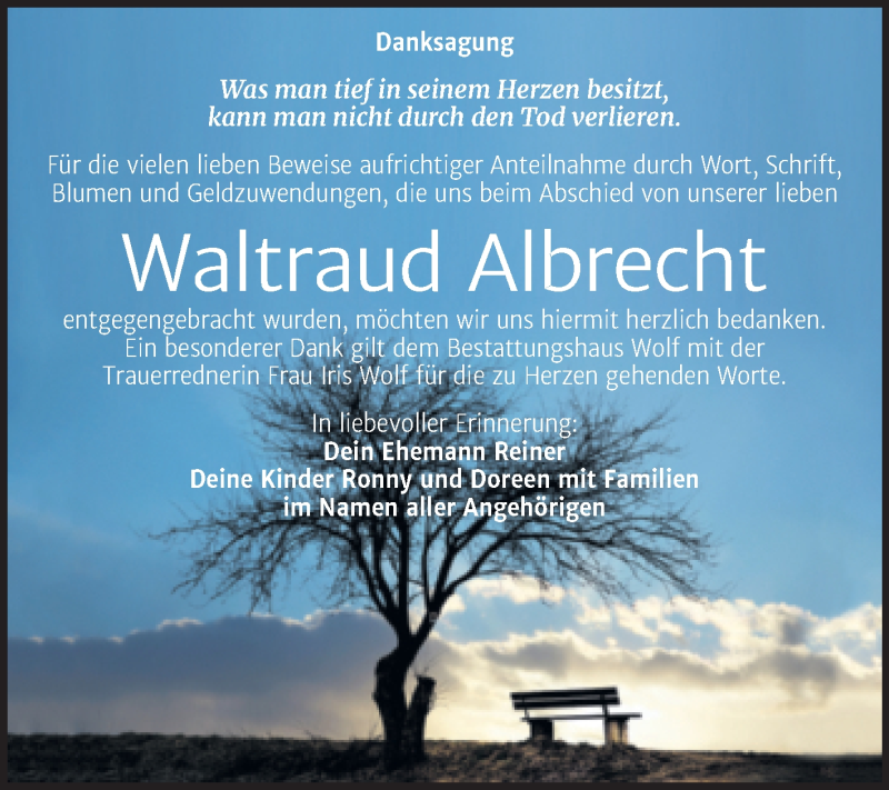  Traueranzeige für Waltraud Albrecht vom 15.12.2021 aus Trauerkombi Weißenfels