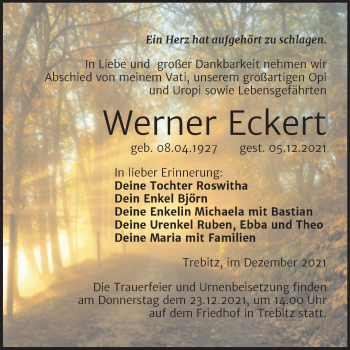 Traueranzeige von Werner Eckert von Trauerkombi Wittenberg