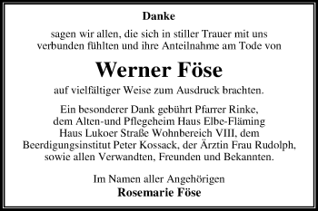 Traueranzeige von Werner Föse von Trauerkombi Dessau