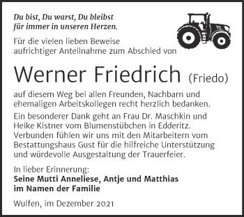 Traueranzeige von Werner Friedrich von Trauerkombi Köthen