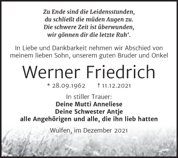 Traueranzeige von Werner Friedrich von Trauerkombi Köthen