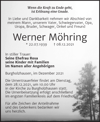 Traueranzeige von Werner Möhring von Wochenspiegel Naumburg/Nebra